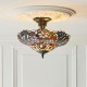 Interiors1900-111915 - Sullivan - Satin Black 3 Light Semi Flush with Tiffany Glass