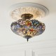Interiors1900-111915 - Sullivan - Satin Black 3 Light Semi Flush with Tiffany Glass