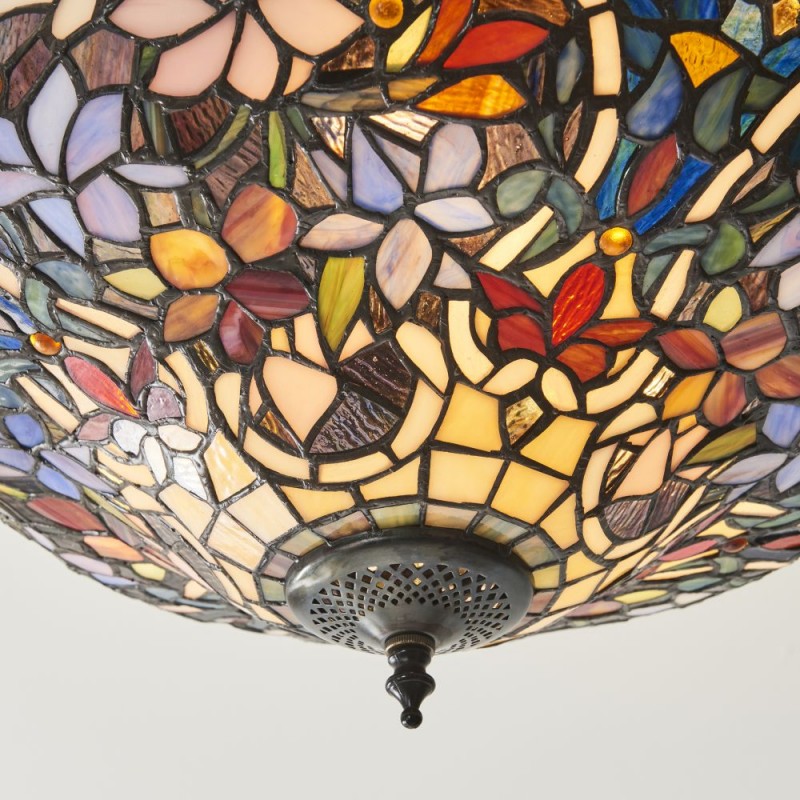 Interiors1900-111915 - Sullivan - Satin Black 3 Light Semi Flush with Tiffany Glass