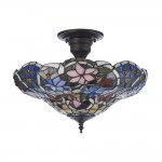 Sullivan - Satin Black 3 Light Semi Flush with Tiffany Glass