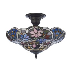 Sullivan - Satin Black 3 Light Semi Flush with Tiffany Glass