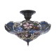 Interiors1900-111915 - Sullivan - Satin Black 3 Light Semi Flush with Tiffany Glass