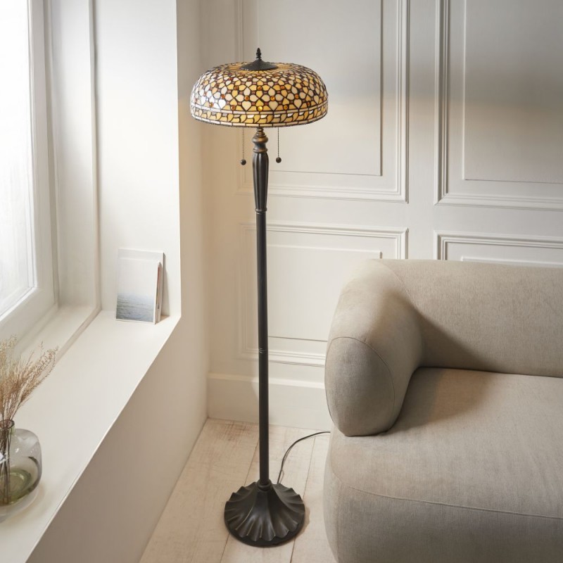 Interiors1900-111921 - Mille Feux - Satin Black 2 Light Floor Lamp with Tiffany Glass