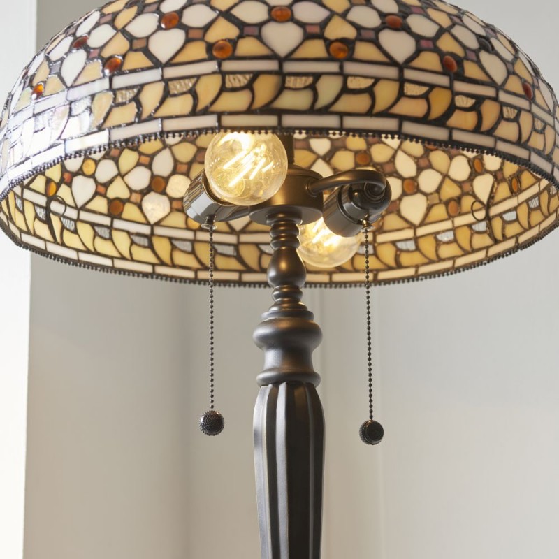 Interiors1900-111921 - Mille Feux - Satin Black 2 Light Floor Lamp with Tiffany Glass