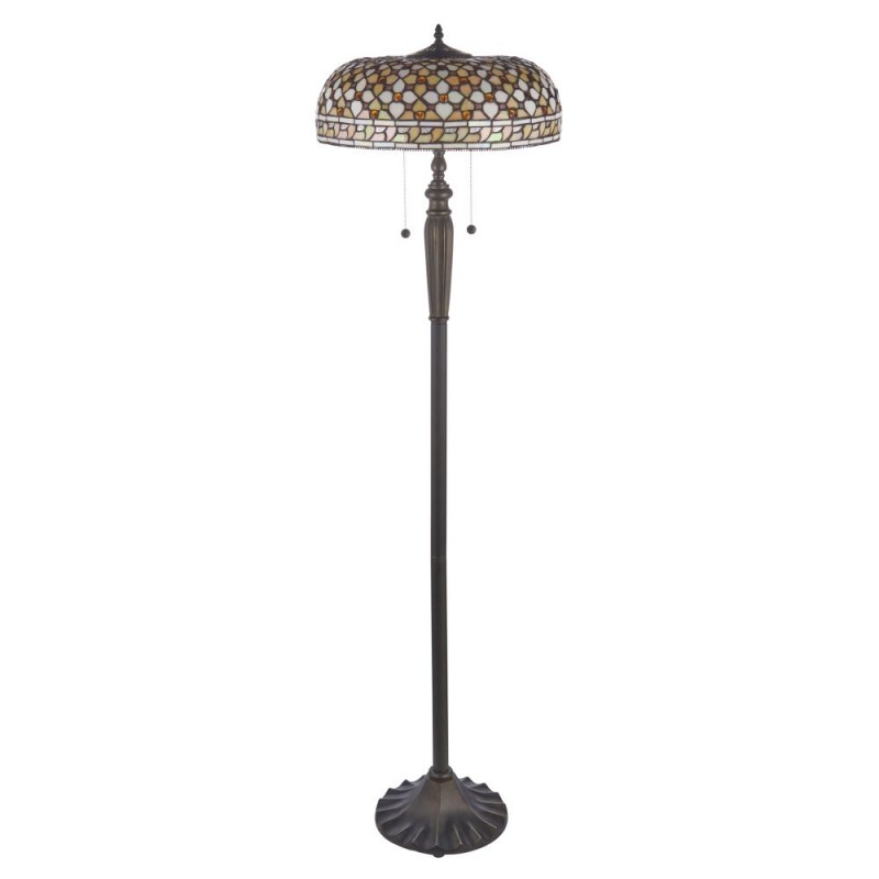 Interiors1900-111921 - Mille Feux - Satin Black 2 Light Floor Lamp with Tiffany Glass