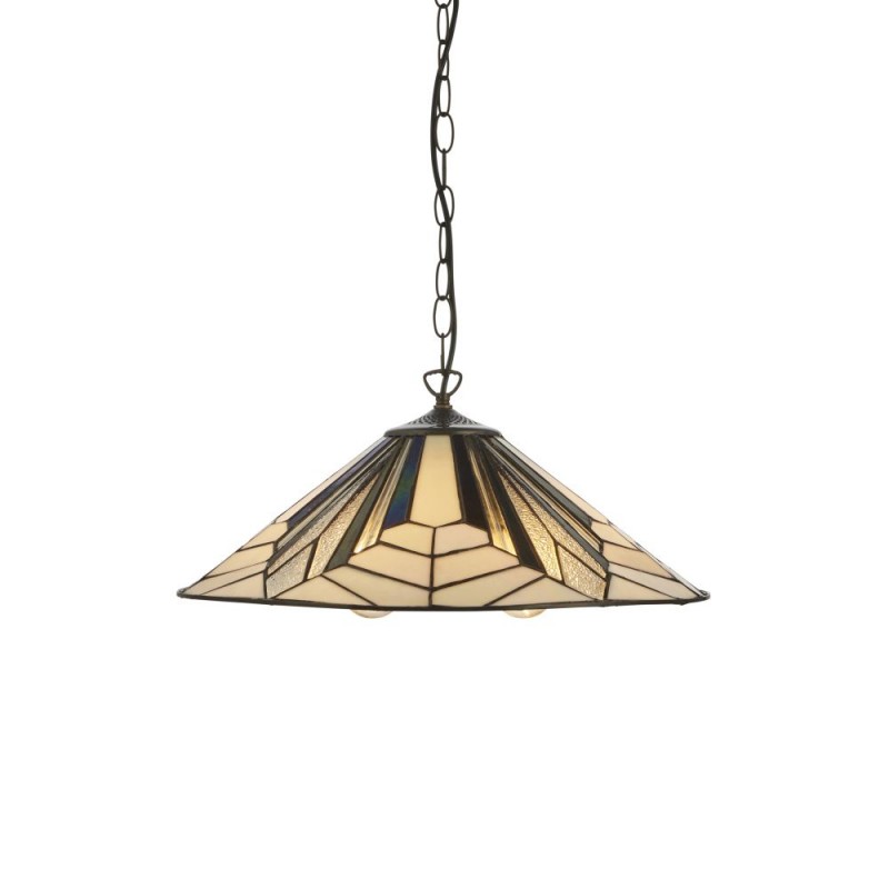 Interiors1900-111922 - Astoria - Satin Black 3 Light Pendant with Tiffany Glass