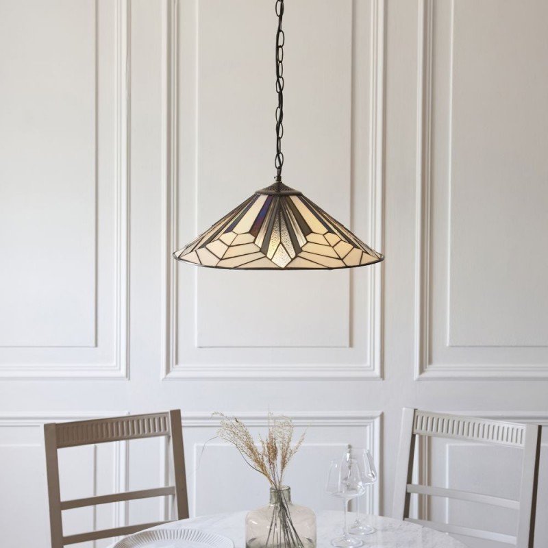 Interiors1900-111922 - Astoria - Satin Black 3 Light Pendant with Tiffany Glass