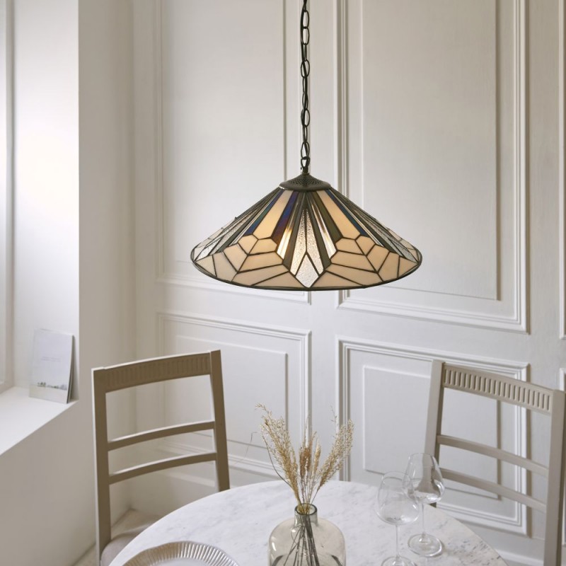 Interiors1900-111922 - Astoria - Satin Black 3 Light Pendant with Tiffany Glass