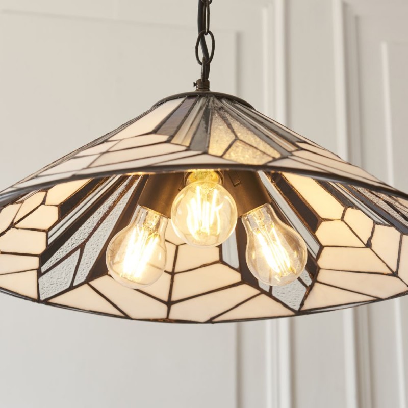 Interiors1900-111922 - Astoria - Satin Black 3 Light Pendant with Tiffany Glass