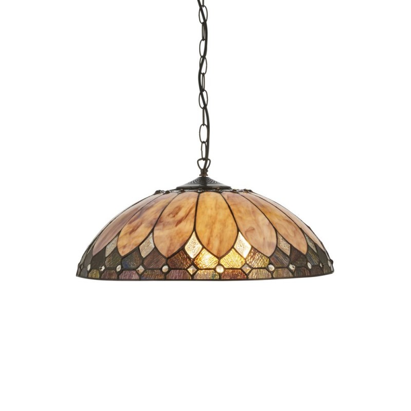 Interiors1900-64346 - Brooklyn - Satin Black 3 Light Pendant with Tiffany Glass