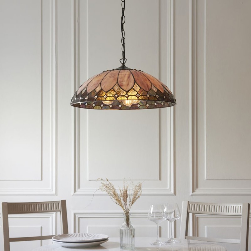 Interiors1900-64346 - Brooklyn - Satin Black 3 Light Pendant with Tiffany Glass