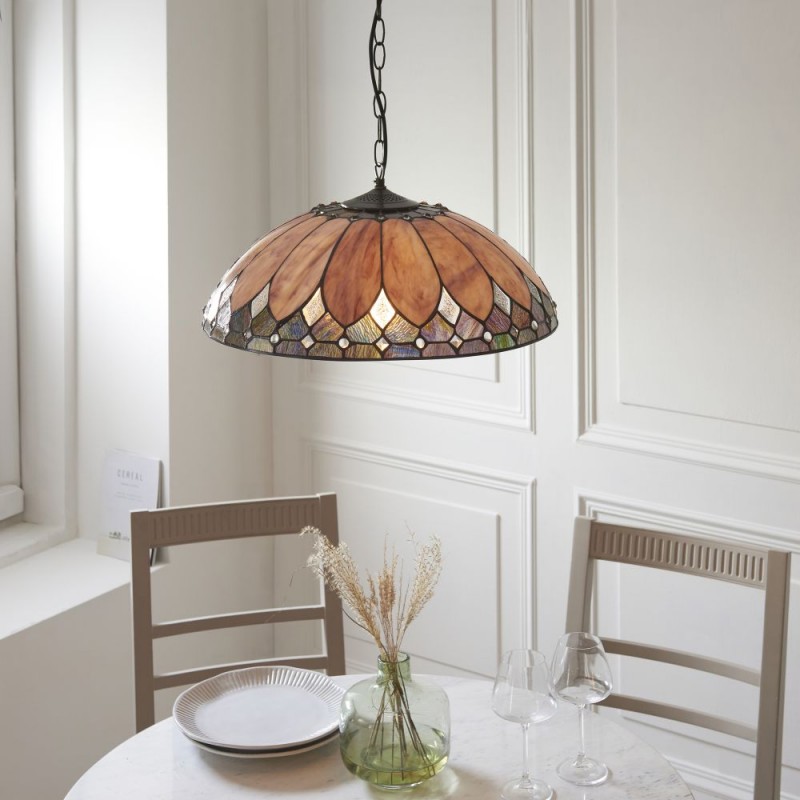 Interiors1900-64346 - Brooklyn - Satin Black 3 Light Pendant with Tiffany Glass