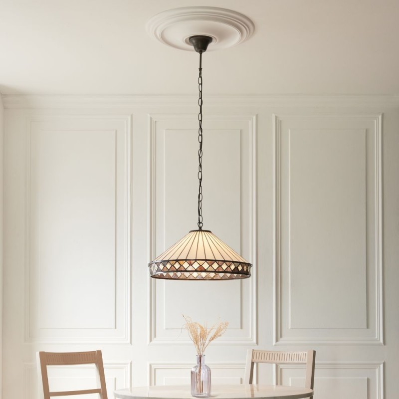 Interiors1900-111961 - Fargo - Satin Black 3 Light Pendant with Tiffany Glass