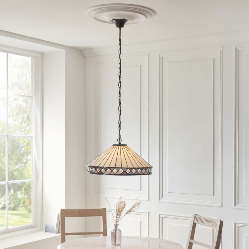 Interiors1900-111961 - Fargo - Satin Black 3 Light Pendant with Tiffany Glass