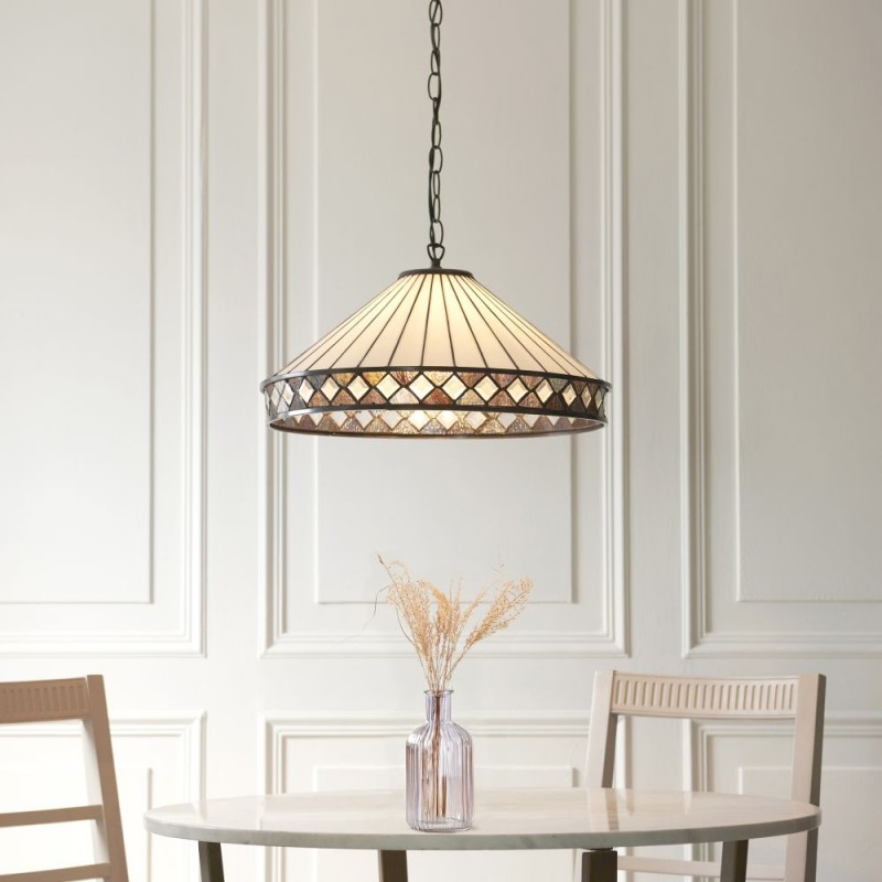 Interiors1900-111961 - Fargo - Satin Black 3 Light Pendant with Tiffany Glass