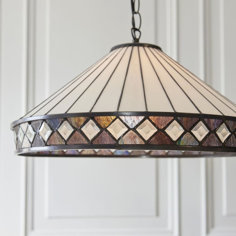 Interiors1900-111961 - Fargo - Satin Black 3 Light Pendant with Tiffany Glass