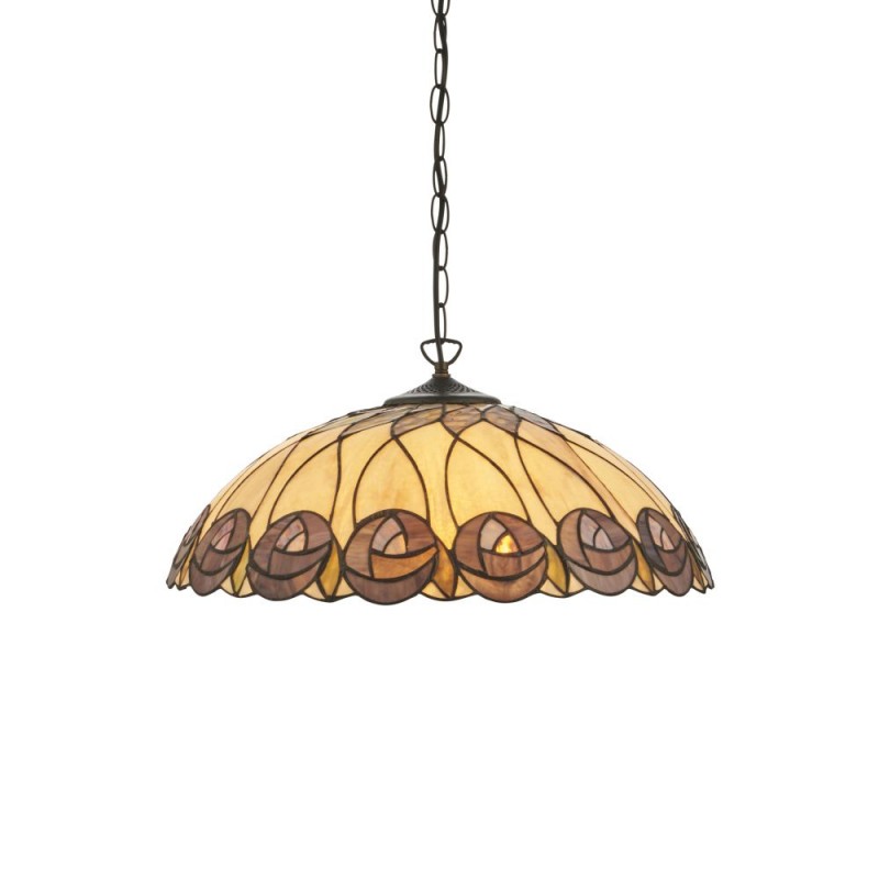 Interiors1900-111985 - Hutchinson - Satin Black 3 Light Pendant with Tiffany Glass