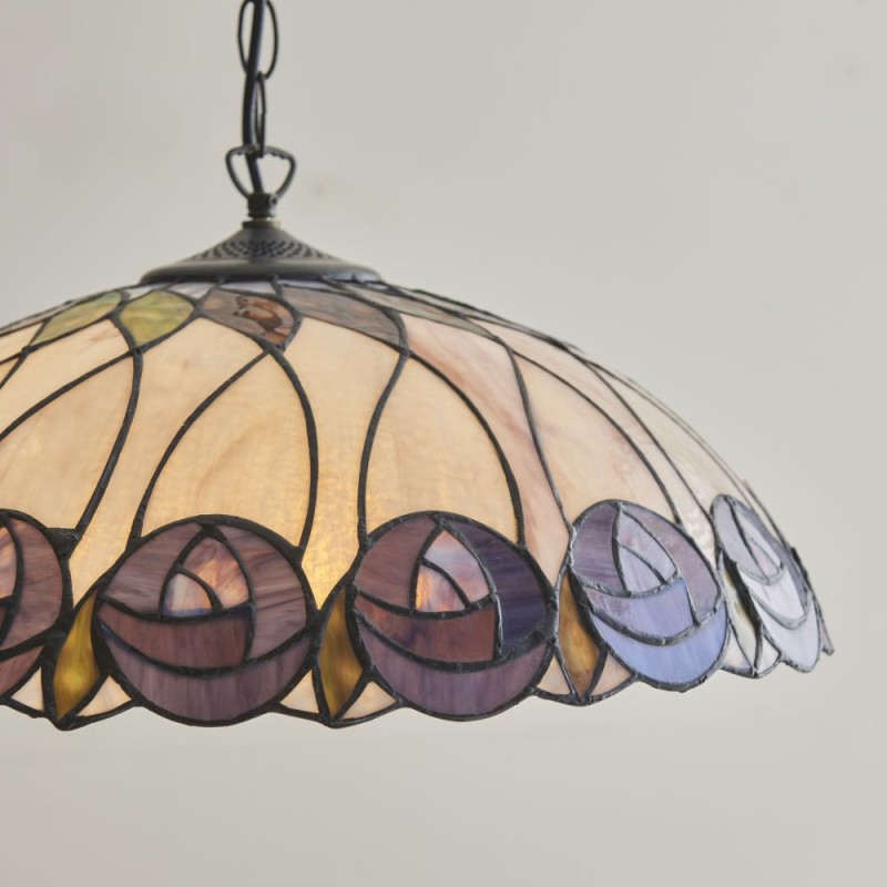 Interiors1900-111985 - Hutchinson - Satin Black 3 Light Pendant with Tiffany Glass