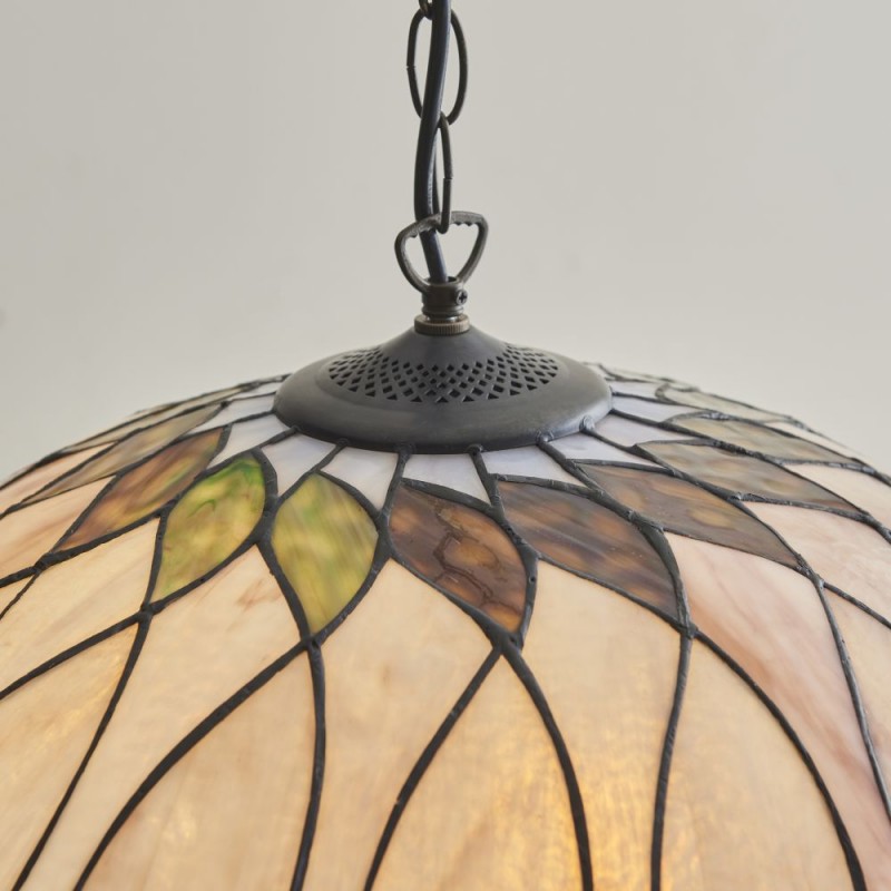 Interiors1900-111985 - Hutchinson - Satin Black 3 Light Pendant with Tiffany Glass