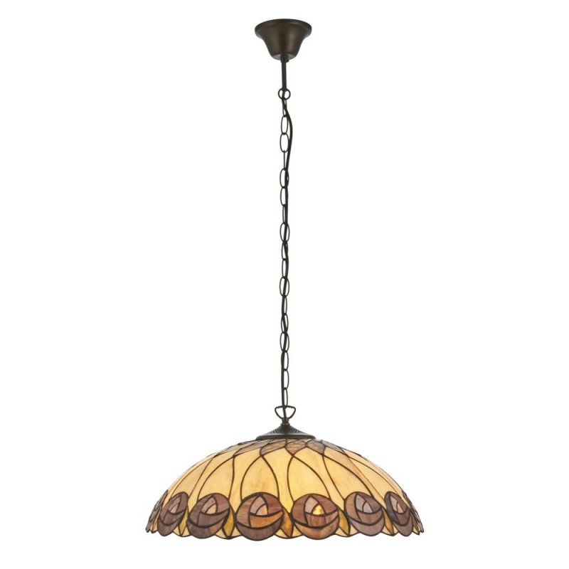 Interiors1900-111985 - Hutchinson - Satin Black 3 Light Pendant with Tiffany Glass