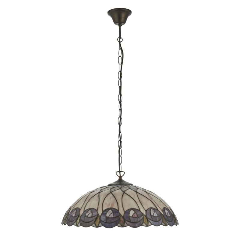 Interiors1900-111985 - Hutchinson - Satin Black 3 Light Pendant with Tiffany Glass