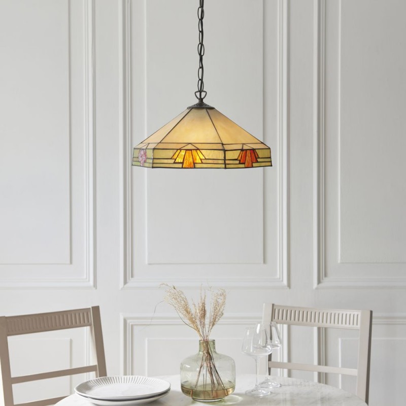 Interiors1900-111989 - Nevada - Satin Black 3 Light Pendant with Tiffany Glass