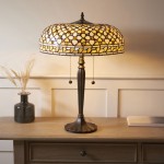 Mille Feux - Satin Black 2 Light Table Lamp with Tiffany Glass