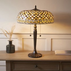 Mille Feux - Satin Black 2 Light Table Lamp with Tiffany Glass