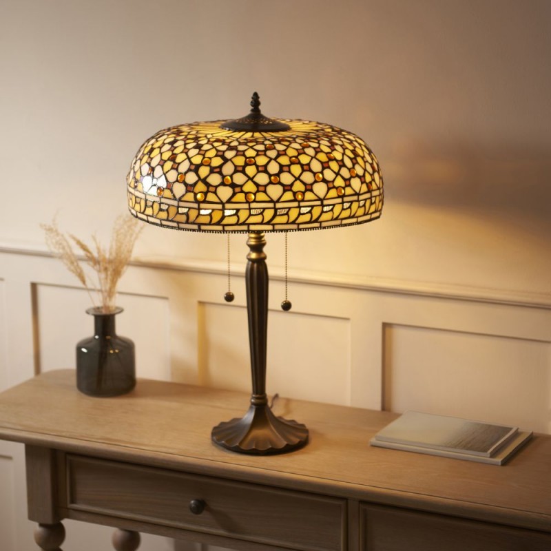 Interiors1900-112178 - Mille Feux - Satin Black 2 Light Table Lamp with Tiffany Glass