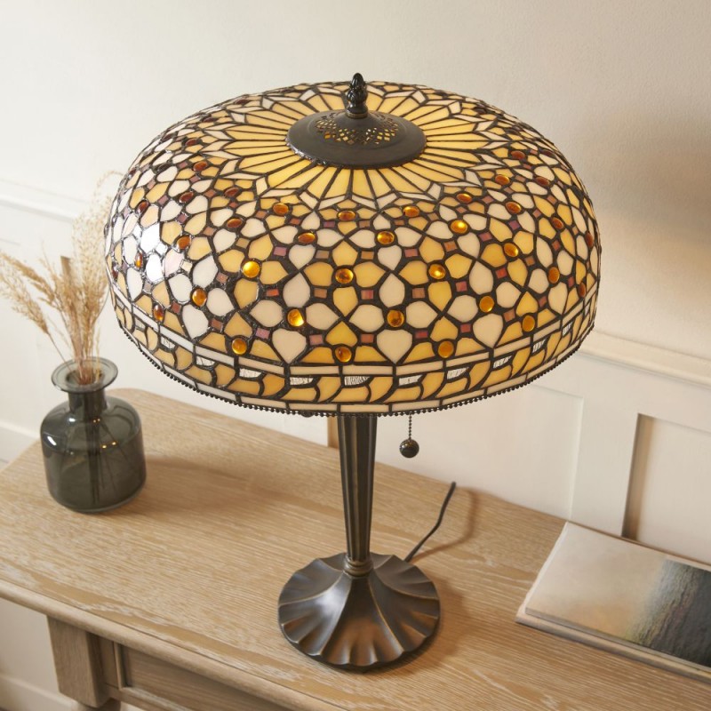 Interiors1900-112178 - Mille Feux - Satin Black 2 Light Table Lamp with Tiffany Glass