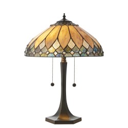 Brooklyn - Satin Black 2 Light Table Lamp with Tiffany Glass