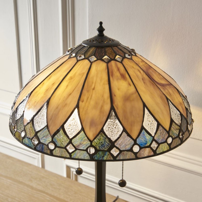 Interiors1900-112183 - Brooklyn - Satin Black 2 Light Table Lamp with Tiffany Glass