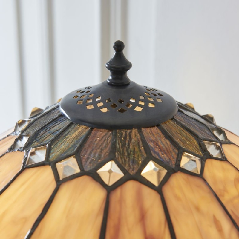 Interiors1900-112183 - Brooklyn - Satin Black 2 Light Table Lamp with Tiffany Glass