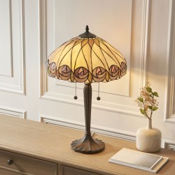 Hutchinson - Satin Black 2 Light Table Lamp with Tiffany Glass