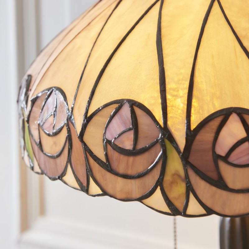 Interiors1900-112184 - Hutchinson - Satin Black 2 Light Table Lamp with Tiffany Glass