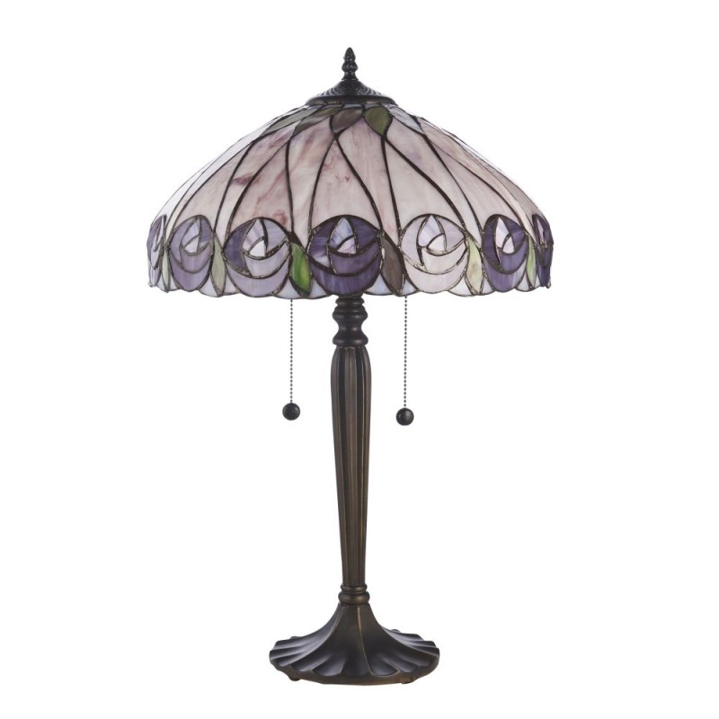 Interiors1900-112184 - Hutchinson - Satin Black 2 Light Table Lamp with Tiffany Glass