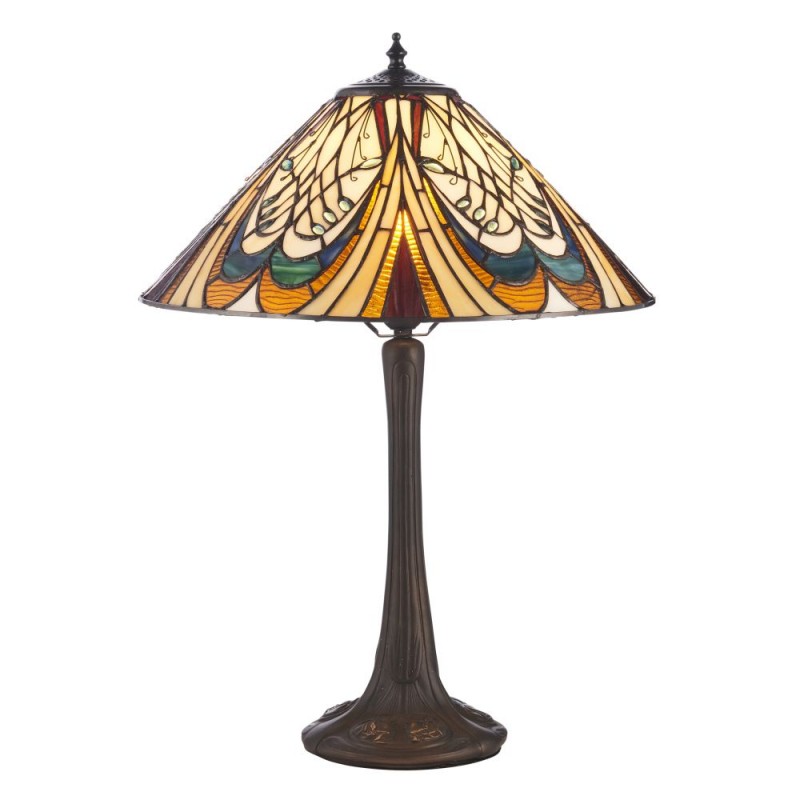 Interiors1900-112185 - Hector - Satin Black Table Lamp with Tiffany Glass