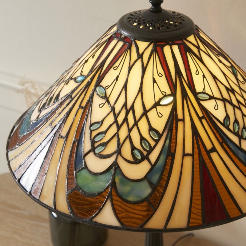 Interiors1900-112185 - Hector - Satin Black Table Lamp with Tiffany Glass