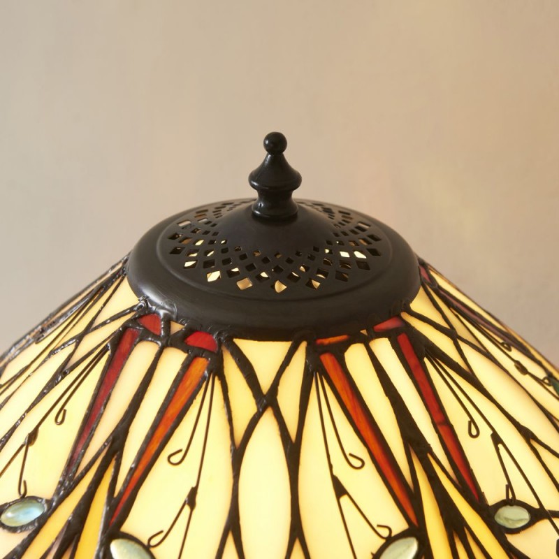 Interiors1900-112185 - Hector - Satin Black Table Lamp with Tiffany Glass