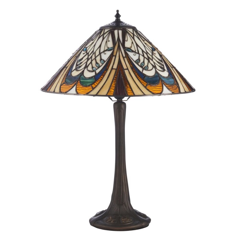 Interiors1900-112185 - Hector - Satin Black Table Lamp with Tiffany Glass