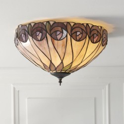 Hutchinson - Satin Black 2 Light Flush with Tiffany Glass