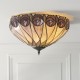 Interiors1900-112188 - Hutchinson - Satin Black 2 Light Flush with Tiffany Glass