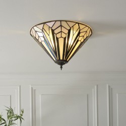 Astoria - Satin Black 3 Light Flush with Tiffany Glass