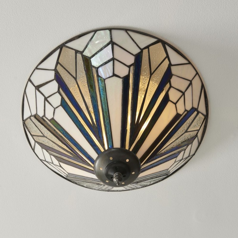 Interiors1900-112191 - Astoria - Satin Black 3 Light Flush with Tiffany Glass