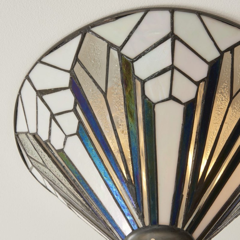 Interiors1900-112191 - Astoria - Satin Black 3 Light Flush with Tiffany Glass