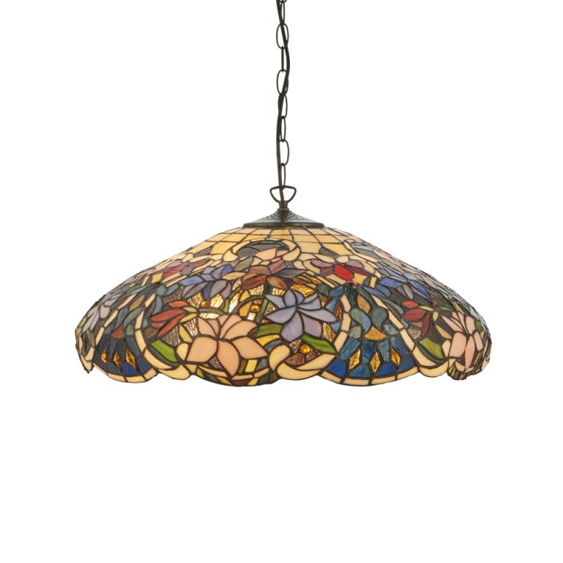 Interiors1900-112193 - Sullivan - Satin Black 3 Light Pendant with Tiffany Glass