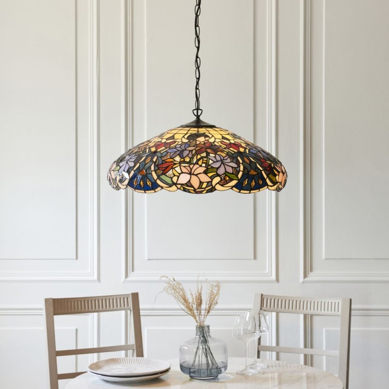 Interiors1900-112193 - Sullivan - Satin Black 3 Light Pendant with Tiffany Glass