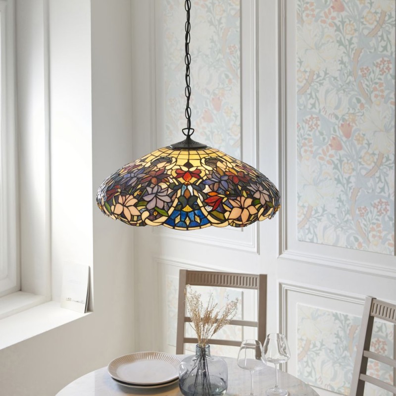 Interiors1900-112193 - Sullivan - Satin Black 3 Light Pendant with Tiffany Glass