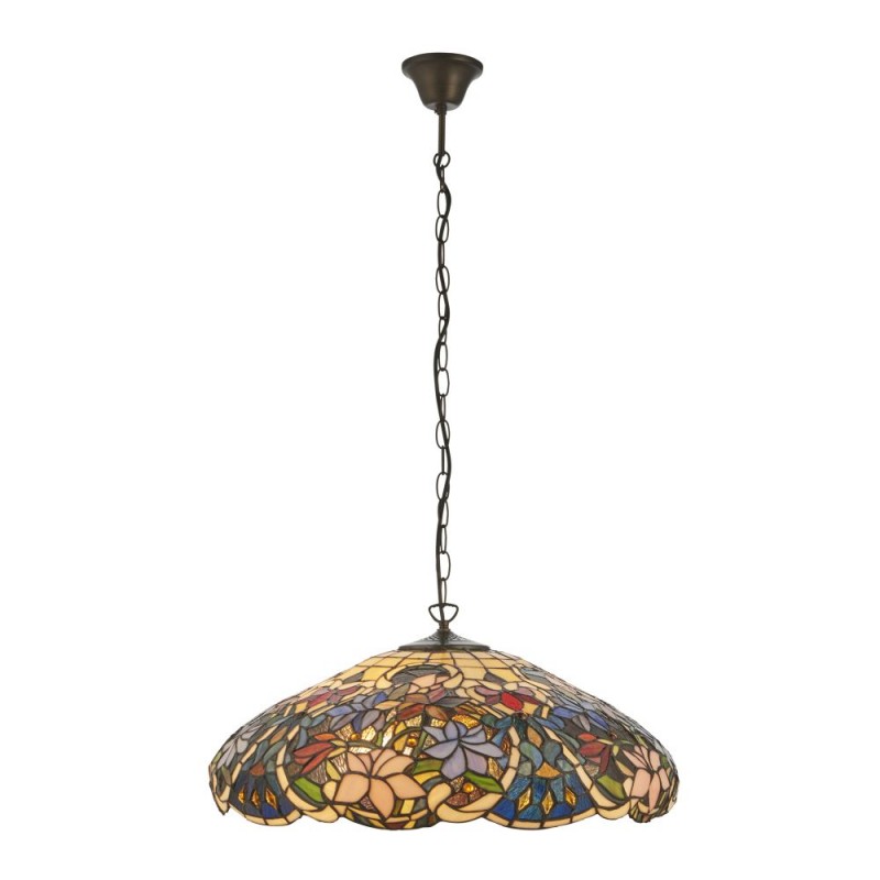 Interiors1900-112193 - Sullivan - Satin Black 3 Light Pendant with Tiffany Glass