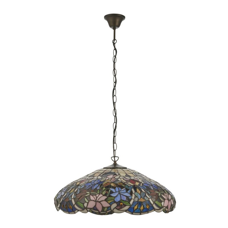 Interiors1900-112193 - Sullivan - Satin Black 3 Light Pendant with Tiffany Glass